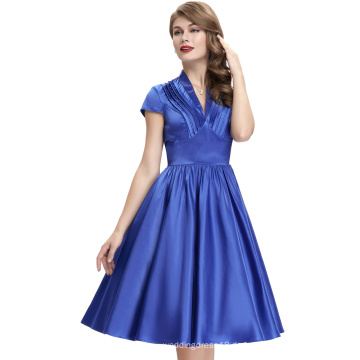 Belle Poque Blue Cap Ärmel V-Ausschnitt Günstige Vintage Retro 50er Kleid BP000032-3